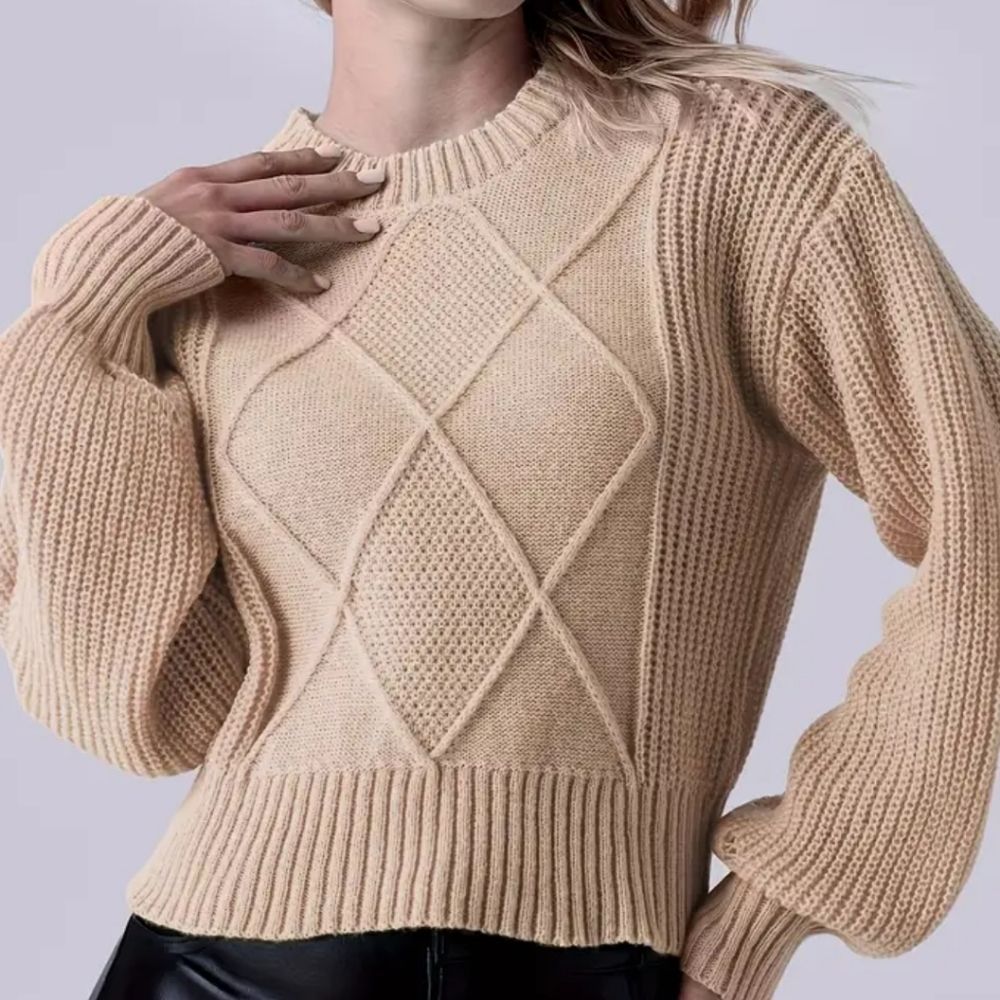 Criss cross beige sweater sz S M L cute and comfortable Fall Tops Beige - Picture 5 of 5
